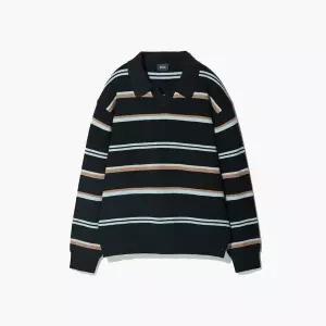 [하프클럽/에스티코]오픈 카라 멀티 스트라이프 블랙 SKTWA51OTB