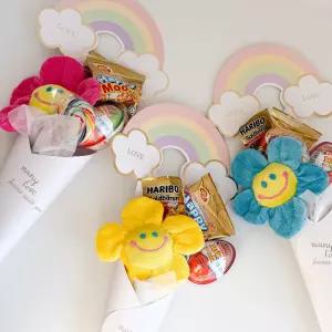 레인보우 캐리어 스마일꽃 과자꽃다발+메세지 스티커 간식꽃다발 졸업 입학 축하 학교 교회 킨더조이 선물세트