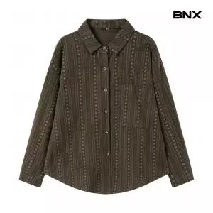 BNX 정상가 89,000원 세로 스트라이프 잔꽃 카라 셔츠 (BX4BL009L0)