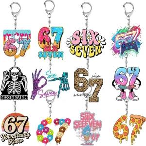 식스 세븐 아크릴 열쇠고리 재미있는 6 7 파티 숫자 선물 도넛 스크림 야구 밈
