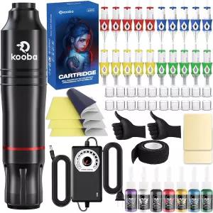 타투 건 키트 쿠바 전문 로터리 펜 레귤레이터 파워와 20개 카트리지 바늘이 장착된 머신 세트 초보