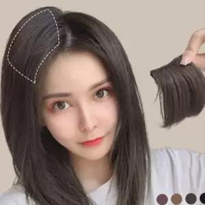 정수리 볼륨 가발 옆머리 새치 인모 여성 헤어 피스 증모 고탄력 짧은