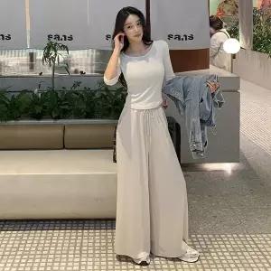 [미나그램] 유즈 7부티셔츠+밴딩와이드팬츠세트