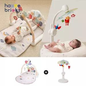 [하베브릭스] NEW 신생아 아기 모빌 양방향 흑백 컬러 인형 거치대 풀세트+바람개비 아기 체육관