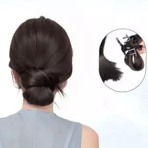 헤어클립 뒷머리 업스타일 인조모 쪽진머리 간편연출 집게형 가발 흑갈색 자연스러운