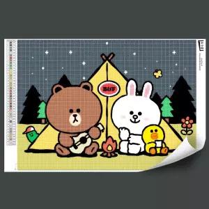 (38X52) DIY 보석 십자수 라인프렌즈 캠프파이어/만들기/캐릭터/키트/비즈/세트/공예용/취미/선물용/학생