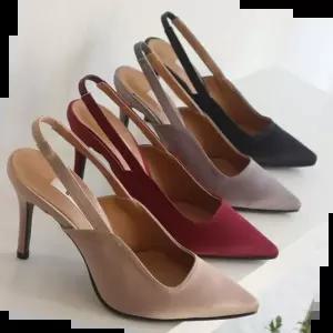 여성구두 국내제작 새틴 광택 뾰족코 스틸레토 슬링백 하이힐Y