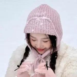 겨울 니트 귀달이 여성 모자 챙넬