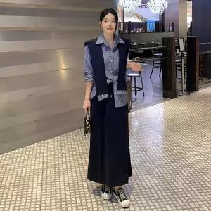 [미나그램] 자이나 스트라이프셔츠+숄+롱스커트3세트