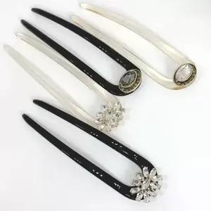 캐슬 크리스탈 U자비녀 헤어핀 비녀 진주 헤어 라지사이즈 검정 화려한