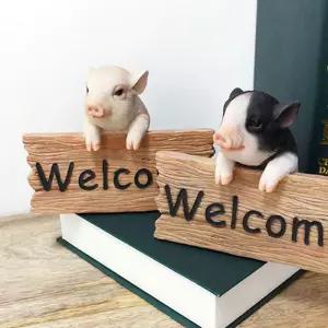 웰컴 팻말 돼지 장식품 1P 가게 미니어처 장식 인형 mbF5+9Tft