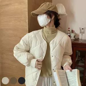 [제이프로젝]마름모 무늬 루즈핏 라운드넥 여성 패딩 URD-237 여자패딩자켓 캐주얼롱패딩 바람막이점퍼 여