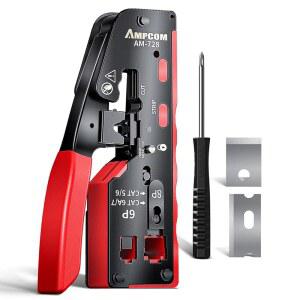 [미국배송] AMPCOM RJ45 크림프 툴 올인원 이더넷 크림퍼 STP UTP / RJ11 CAT8 CAT6A CAT6E CAT5 커넥터 AM-728RD 통과