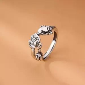 행운과 소원성취 성공 은반지 연꽃 물고기 비단잉어반지 은반지 오픈링반지