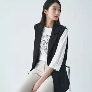 [지센] 여성 홑겹 테일러드 롱 베스트 LFVTO401_BK