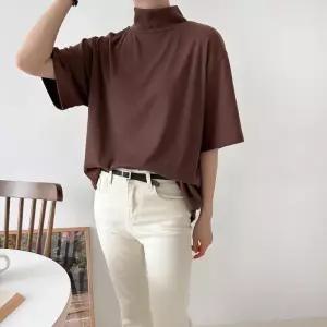 여자 가을 목폴라 찰랑 루즈핏 반팔 티셔츠_3