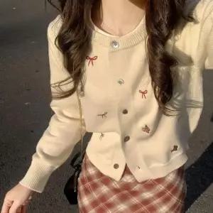 꽈배기가디건 리본 패턴 자수 데일리 환절기 가디건
