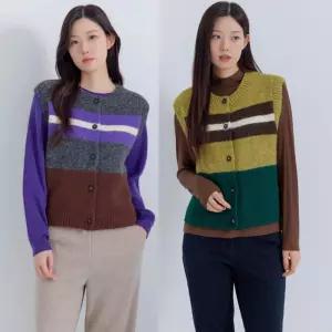 지센 [25FW] 여성 컬러 배색 버튼업 니트 베스트 LCKTPA30