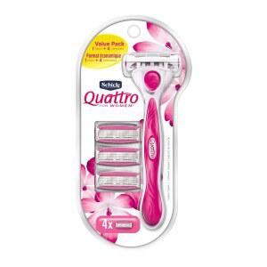 [미국배송] 면도기 1개와 면도날 리필 4개가 포함된 쉬크 콰트로 여성 밸류