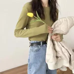 여성 라운드넥 긴팔티 여자상의 긴티셔츠 면티셔츠