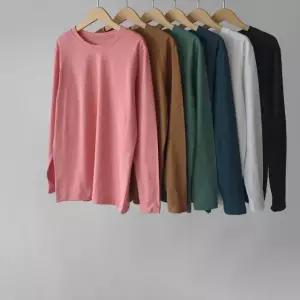 모어 베이직 코튼 라운드넥 슬라브 기본핏 무지 여성 긴팔 쭉티 면티셔츠