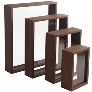 4pcs 딥 섀도우 박스 디스플레이 케이스, 이중 아크릴 박스, 나무 건조 꽃 프레임, 홈 데코용 장식 플로팅 포토 프레임(브라운)