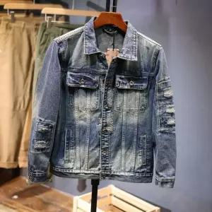 EAMT 남자 청 빈티지 자켓 점퍼 가벼운 코트 카라넥 럭셔리 루즈핏 봄가을 청자켓 YJ3