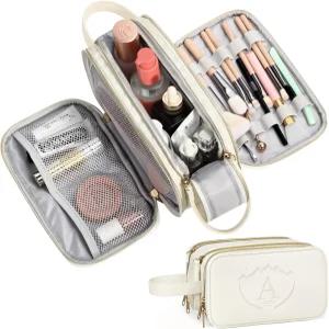 여성용 맥사시온 여행용 세면도구 가방 여성 가죽 수납공간 화장품 파우치 정리함 화이트- A