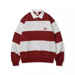 코드그라피 스트라이프 럭비 맨투맨_다크 레드 410265