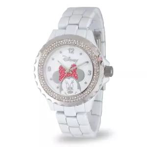 Disney 미니 마우스 여성용 손목시계 에나멜 화이트 실버 베젤 화이트 브레이슬릿 (W002895) 192397