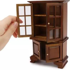 인형의 집 가구 캐비닛 1 12 스케일 미니어처 주방 액세서리 나무 찬장 책장 거실 장식용 진열대(브라운)