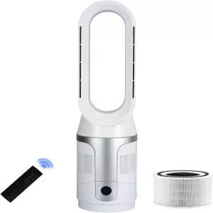 블레이드 없는 타워형 선풍기 및 공기청정기 True H13 HEPA 필터 90° 회전형 (리모컨 터치 컨트롤 포함)