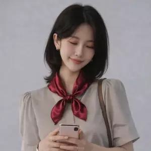 국내산 사틴 버건디 쁘띠 삼각 스카프