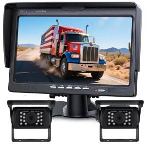 올루비 백업 카메라 모니터 키트 후진 HD 설치(듀얼 픽업 캠) 방수 RV 박스 세미 7인치 1080P 트레일러 뷰 IP69 트럭 간편한 후방