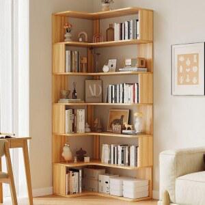 원목 인테리어 서재 틈새 모바일 장식장 6겹 코너책장 모서리책장 좁은 조립식