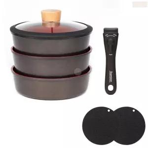 가정용 캠핑 유리 뚜껑 코펠 세트 손잡이 집게 후라이팬 전골냄비 셋트