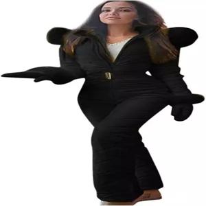 여성 원피스 스키복 야외 스포츠 방수 스노우수트 겨울 보온 방풍 점프수트 벨트 장갑 세트