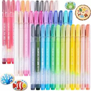 TCECDM 36 컬러 젤 펜 세트 성인 컬러링 북용 글리터 아크릴 페인트 마커를 통한 출혈 없음 드로잉