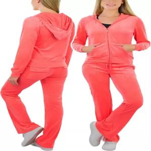 ToBeInStyle 여성용 벨루어 운동복 집업 후디 재킷 매칭 팬츠 세트