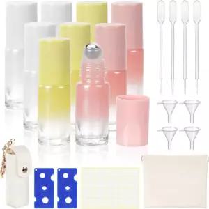 YPJXBEST 에센셜 오일 롤러 병 오프너 펀넬 드로퍼 라벨 및 아로마테라피용 보관 가방 포함 오일용 리필