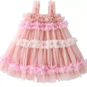 핑크 투투 드레스 캉캉 공주 원피스 메시 프릴 누드 XS