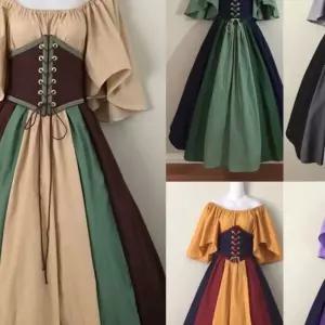 중세 탑 드레스 엘프 프릴 의상 코르셋 여성용 빈티지 요정 공주드레스