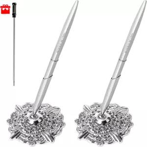 결혼식 신부 약혼 발렌타인데이 선물용 루틱 중공 원형 펜 홀더 사인펜 세트 은색 2개...