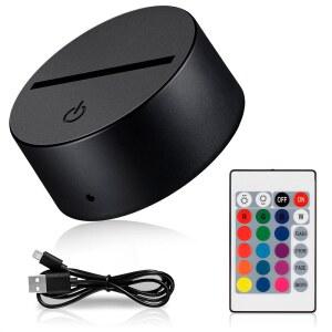 아크릴 LED 조명 베이스, 리모컨이 있는 베이스 블랙, 16색 변경 USB 전원 디스플레이 스탠드 - 3D 크리스탈 유리 아트 플레이트, 침실 터치 스위치 램프, 선물 장식