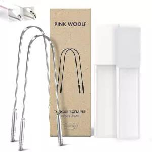 구취 및 구강 위생을 위한 핑크 울프 스테인리스 스틸 혀 스크레이퍼 u2013 304 금속 클리너 하얀 혀를