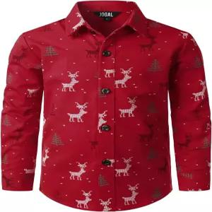 조갈 빅 보이즈 걸스 크리스마스 셔츠 산타클로스 파티 긴팔 버튼 다운 616세용