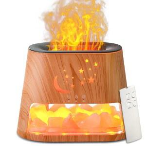 화염 오일 및 히말라야 소금 램프: 260ml 아로마테라피 핑크 바위가 있는 쿨 미스트 , 리모컨, 7색 LED, 3 타이머 달별 나무 알갱이