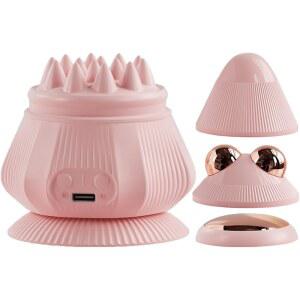JEJUNJIE 휴대용 미니 전기 마사지기 스트레스 3 진동 및 2 가열 목 등 얼굴 다리 손용 흡입 컵 핸드헬드 세트 핑크 DS-JJ