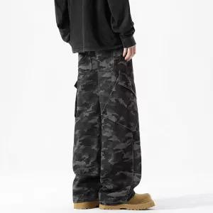 팬츠 남성용 면 캐주얼 와이드 통 트렌드 대학생 긴 초가을 일자 카모플라쥬 심플데일리룩 OOTD3
