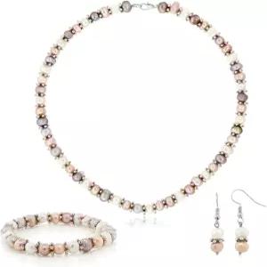 보석 킹 핑크 앤 화이트 양식 담수 진주 목걸이 귀걸이 팔찌 세트 7-8MM 18인치